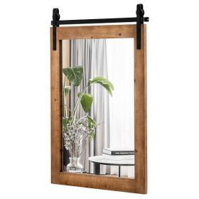 30 x 22 Inch Wall Mount Mirror with Wood Frame-Brown