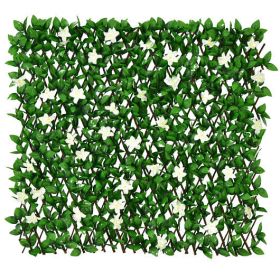 1 Piece Expandable Faux Ivy Privacy Screen Fence Panel Pack with Flower-White