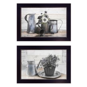 "Floral with Tin Ware" 2-Piece Vignette by Robin-Lee Vieira, Black Frame