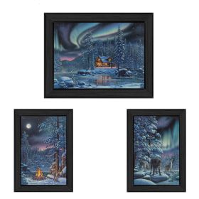 "Rivers Of Light Collection" 3-Piece Vignette By Kim Norlien, Printed Wall Art, Ready To Hang Framed Poster, Black Frame