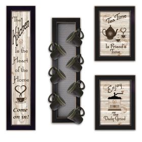 "Kitchen Collection V" 4-Piece Vignette with 7-Peg Mug Rack by Millwork Engineering, Black Frame