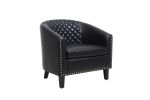 Accent Barrel chair living room chair with nailheads and solid wood legs Black pu leather