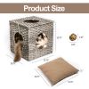 Rattan Cat Litter; Cat Bed with Rattan Ball and Cushion; Grey