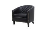 COOLMORE accent Barrel chair living room chair with nailheads and solid wood legs Black pu leather