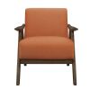 Modern Home Furniture Orange Color Fabric Upholstered 1pc Accent Chair Cushion Back and Seat Walnut Finish Solid Rubber Wood Furniture