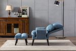 Soft Comfortable 1pc Accent Click Clack Chair with Ottoman Light Blue Fabric Upholstered Black Finish Legs Living Room Furniture