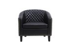 Accent Barrel chair living room chair with nailheads and solid wood legs Black pu leather