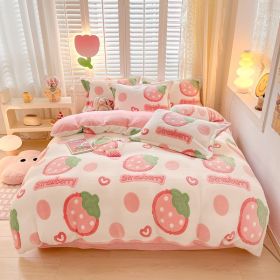 Winter Thickened Fleece Four-piece Set (Option: CY Sweet Strawberry-150 X200cm Single Duvet Cover)