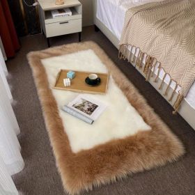 1pc, Soft and Durable Wool Carpet for Bedroom and Bedside - Perfect for Long Hair and Thickened Floor Mat (Color: Khaki Edge White Core, size: 23.62*62.99inch)