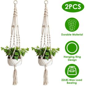 2Pcs Plant Hanger Flowerpot Net Bag 40in Cotton Rope Plant Hangers 4Legs Plant Hanger (Color: White)