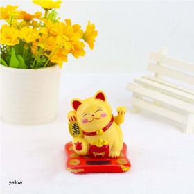 Chinese Lucky Wealth Waving Cat Gold Waving Hand Cat Home Decor Welcome Waving Cat Sculpture Statue Decor Car Ornament (Color: Yellow, size: S)