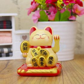 Chinese Lucky Wealth Waving Cat Gold Waving Hand Cat Home Decor Welcome Waving Cat Sculpture Statue Decor Car Ornament (Color: Chinese yellow, size: S)