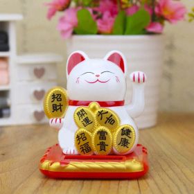 Chinese Lucky Wealth Waving Cat Gold Waving Hand Cat Home Decor Welcome Waving Cat Sculpture Statue Decor Car Ornament (Color: Chinese white, size: S)