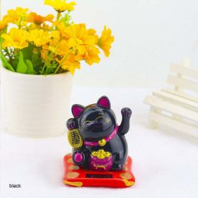 Chinese Lucky Wealth Waving Cat Gold Waving Hand Cat Home Decor Welcome Waving Cat Sculpture Statue Decor Car Ornament (Color: Black, size: S)