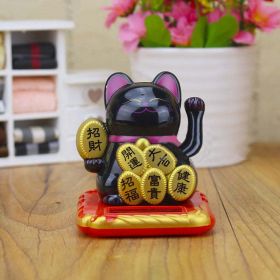 Chinese Lucky Wealth Waving Cat Gold Waving Hand Cat Home Decor Welcome Waving Cat Sculpture Statue Decor Car Ornament (Color: Chinese black, size: S)