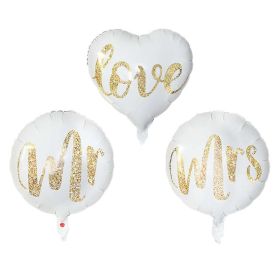 18inch Round White Gold Glitter Print Mr & Mrs LOVE foil Balloons bride to be marriage Wedding Decor Valentine Day Supplies (Color: M01M02M03, Ballon Size: 10inch)