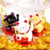 Chinese Lucky Wealth Waving Cat Gold Waving Hand Cat Home Decor Welcome Waving Cat Sculpture Statue Decor Car Ornament