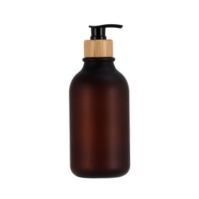 Push Round Shoulder Frosted Lotion Bottle PET Plastic Shampoo Bottle Shower Gel (Option: Matte Tea Bottle Black Bamboo-300ml)