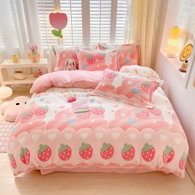 Winter Thickened Fleece Four-piece Set (Option: CY Ice Cream Bear-150cm Fitted Sheet)