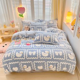 Winter Thickened Fleece Four-piece Set (Option: CY Happy Duck-120cm Bed Sheet Three Pieces)