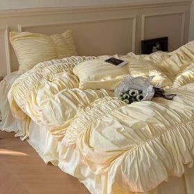 Handmade Bubble Pleated Cotton Four-piece Cotton Set (Option: Yellow-1.2M bed skirt)