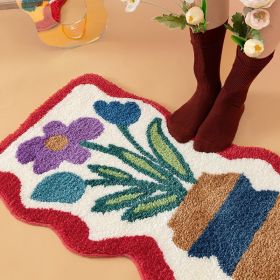 Bathroom Entrance Door Mat Blanket Bathroom Absorbent Floor Mat (Option: Flower Mirror Shaped-60 X90cm Imitation Cashmere)