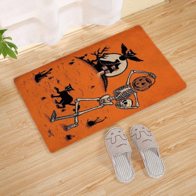 Halloween Flannel Floor Mat Bathroom Toilet Door Non-slop Mats Skull Absorbent Printing Floor Mat (Option: Halloween 210011-60x90)