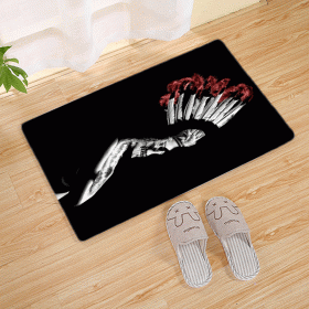 Halloween Flannel Floor Mat Bathroom Toilet Door Non-slop Mats Skull Absorbent Printing Floor Mat (Option: Halloween 210008-60x90)