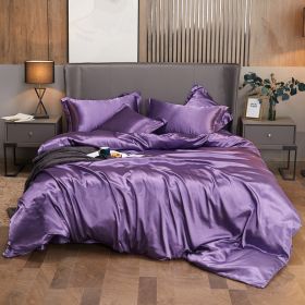 Ice Four-piece Set Cool Bare Sleeping Real Silk Quilt Cover Sheets (Option: Elegant Purple-4 Style)